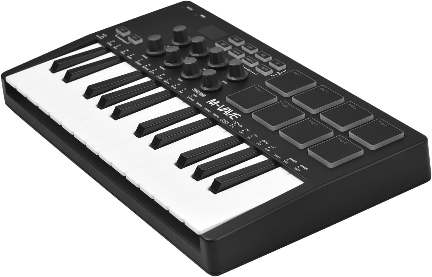 25-Key MIDI Controller Keyboard, Mini USB Music Arranger with 8 RGB Backlit Pads, Compact Pad Sequencer for Beat Making, Studio Recording, Desktop Workflows, Live Performance Setups, 25 Keys