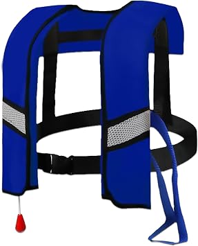 150N Automatic Inflatable Life Jacket Adjustable Nylon Swim Vest with CO2 Inflation, Reflective Strips & Safety Buckle