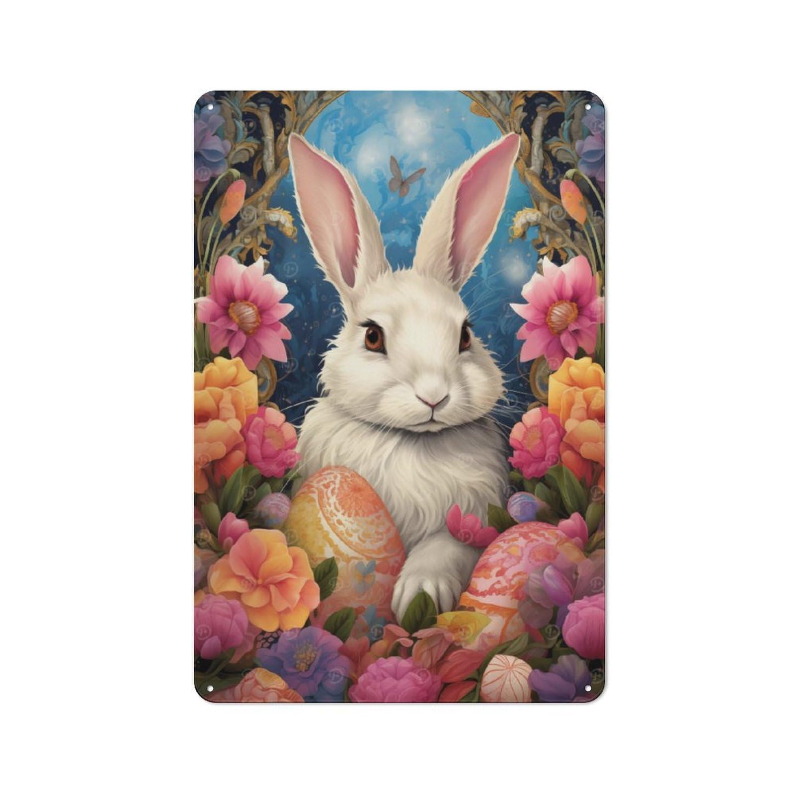 Junmoney Style-9 Vintage Tin Sign 30X20cm With Cute Easter Bunny For Home Bar Wall, Metal Sign Decor For Home Bars And Entertaining Spaces