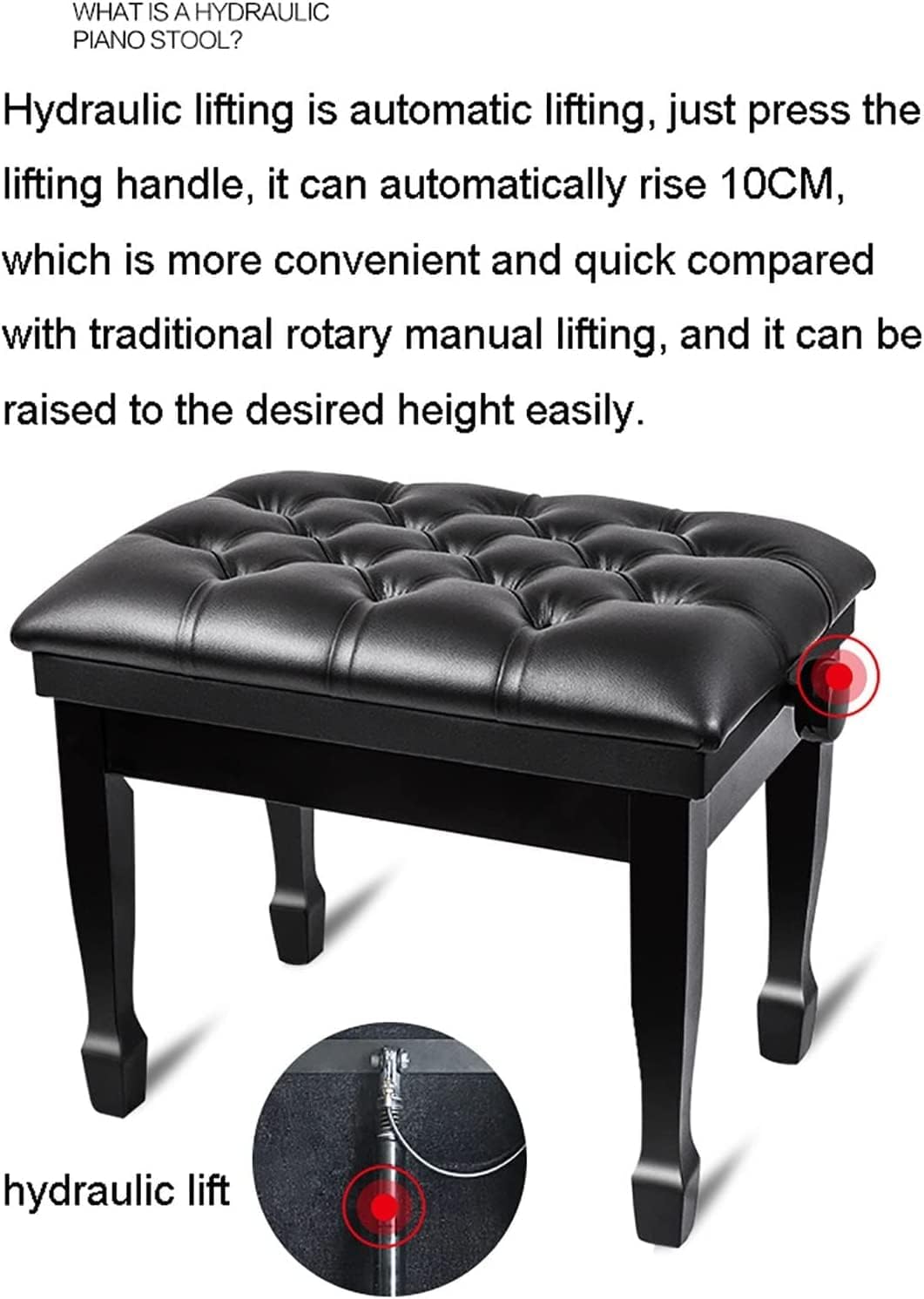 Piano Stool Dressing Table Solo Keyboard Stools Adjustable Height Bench Enjoying Auto Lifting System 58 X 41 48-58Cm Teak,Zwart-One Size