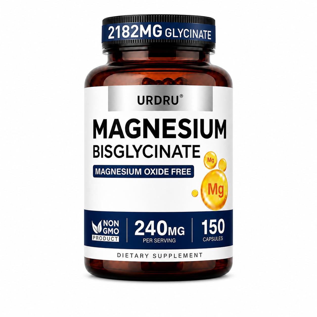 Magnesium Glycinate 2182mg, 100% Chelated Magnesium Supplement, 240mg Magnesium Per Serving, 150 Capsules (1 Pack)