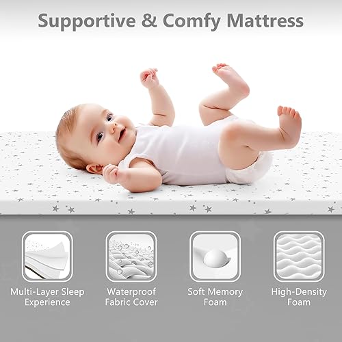 Miniatura 3 de Moisés de bebé 3 en 1, moisés mecedora para dormir junto a la cama con colchón cómodo y malla transpirable, 6 alturas ajustables y ruedas mejoradas,