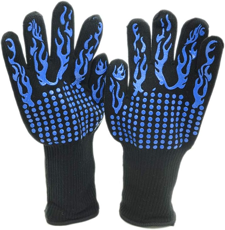 1 Pair Heat Resistant Thick Silicone Cooking Baking Barbecue Oven Gloves BBQ Grill Mittens Dish Washing Gloves Kitchen (Blue)