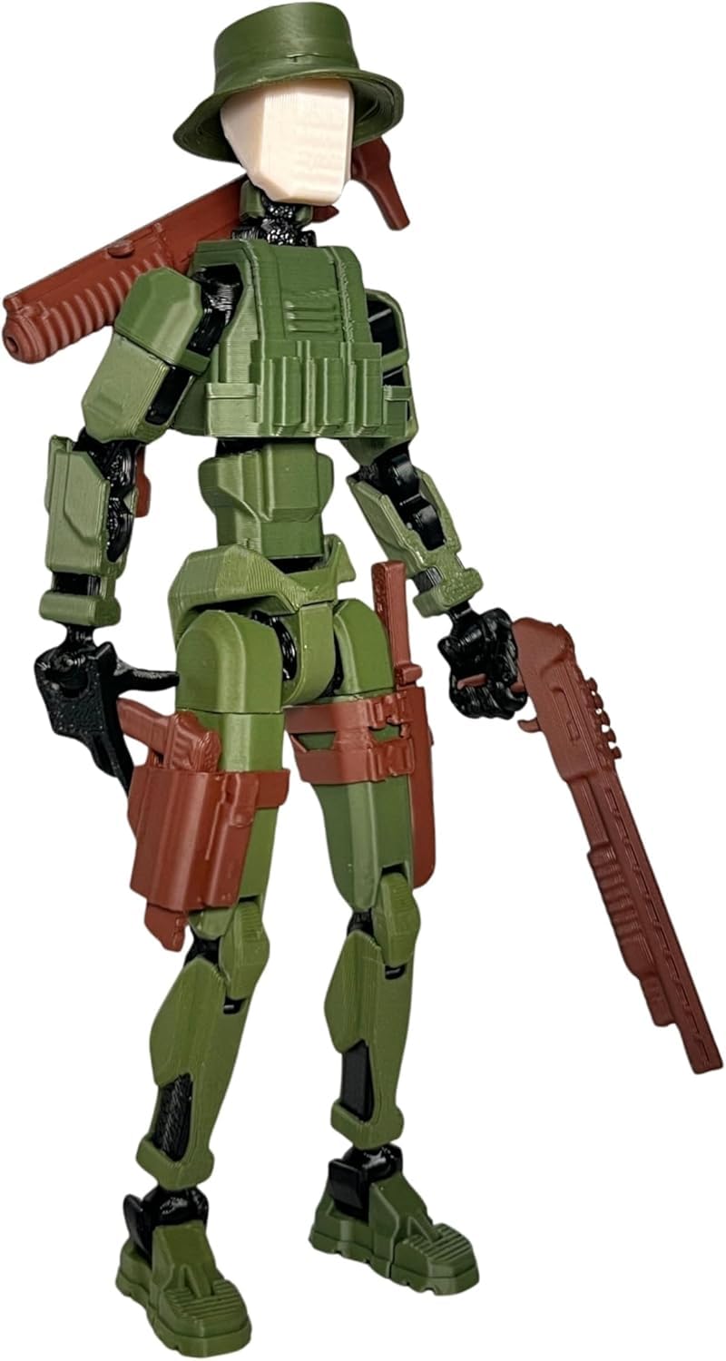 Starnearby T13 Action Figure, Jungle Soldier - Assembly Completed 3D Printed Titan13 Dummy13 Action Figure with Accessories for Stop Motion Animation Kids Gift (Green)