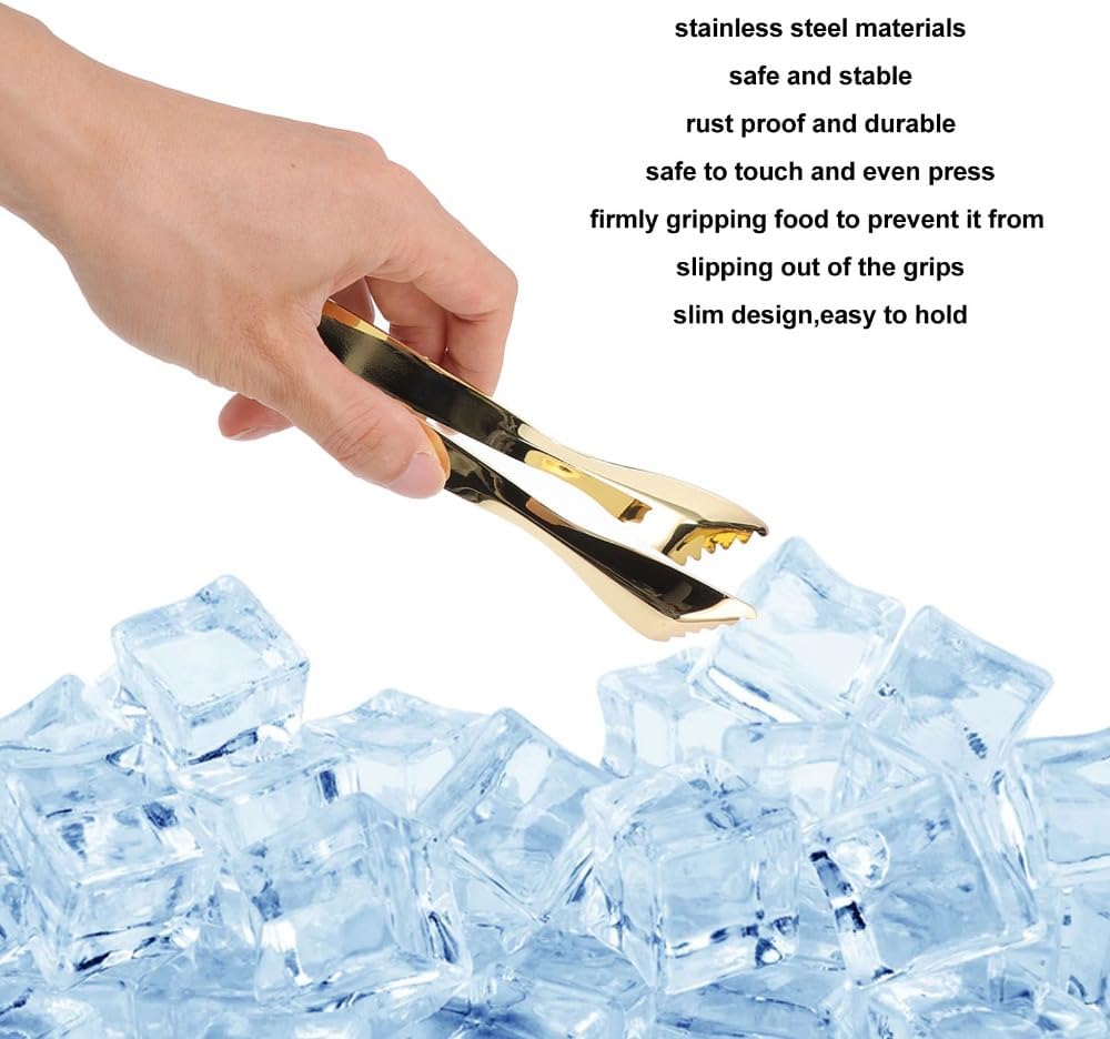Thickened Stainless Steel Ice Tongs – Non-Slip Grip Buffet Clip Food Tweezers for Home Kitchen Coffee Bar Use, Golden Sugar Cube Tweezers