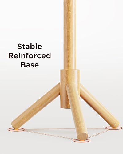 Miniatura 3 de AMADA HOMEFURNISHING Perchero de madera independiente con 8 ganchos, árbol de abrigo con 3 configuraciones de altura para entrada, pasillo,