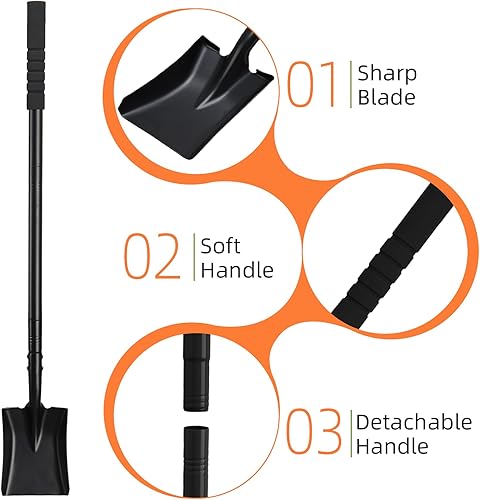 Miniatura 4 de Pala cuadrada pequeña para excavar con mango de metal, pala pequeña resistente de 43.3 pulgadas, palas de trinchera, ideal para excavar, jardinería,