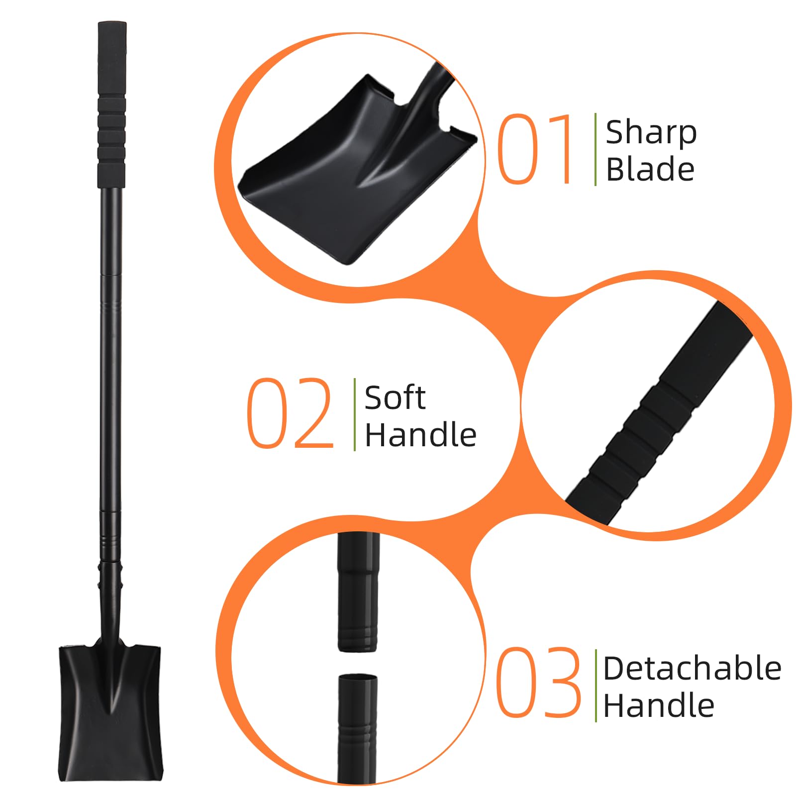 Pala cuadrada pequeña para excavar con mango de metal, pala pequeña resistente de 43.3 pulgadas, palas de zanja, ideal para excavar, jardinería, zanjas, camping, transferencia de plantación, color
