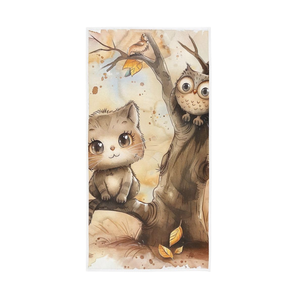 LSRCPD Cat and Owl in Tree Hand Towels for Bathroom, Hand Towels for Bathroom, Shower, Hotel, Spa 15 x 30 Inches