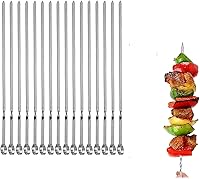 MOCUMEI 14 Inch Flat Stainless Steel BBQ Skewers, 16 Pack Reusable Kabob Grilling Skewers for Meat, Veggies, Shrimp