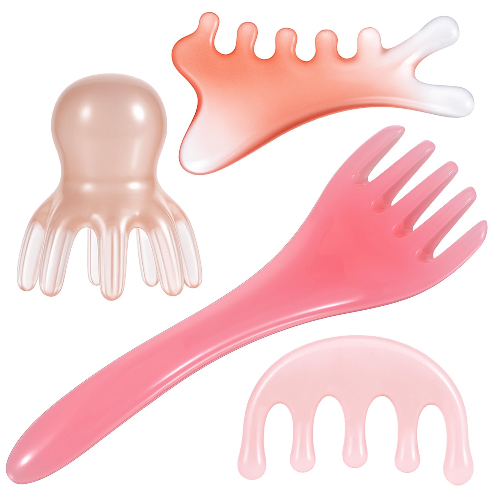 4 Pcs Head Massager Scalp Comb Resin Scalp Stress Relax Tool Gua Sha Five Claw Massage Tool Manual Head Scratcher Soothing Heads Relaxation Tools for Birthday Mother's Day Father's Day Gifts
