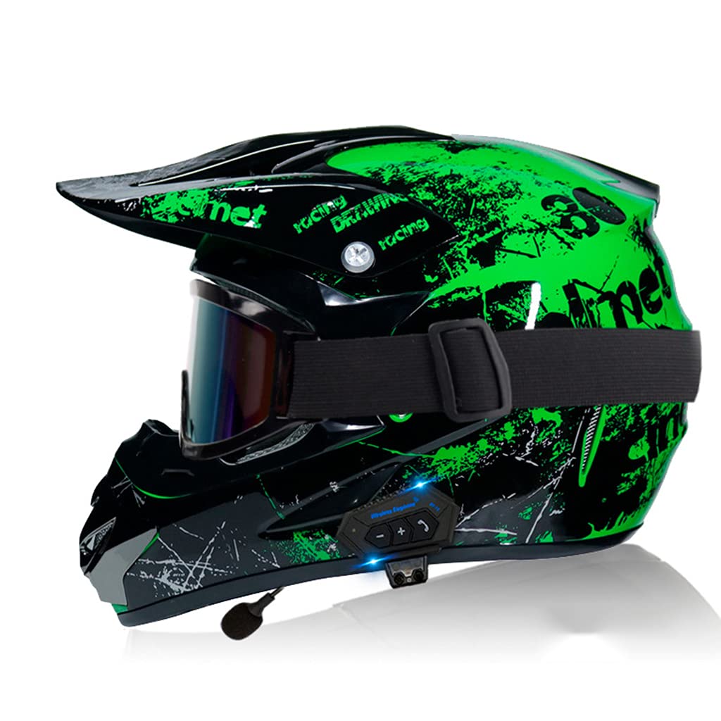 DCLINA ATV Offroad Erwachsene & Jugend Motorradhelm, Motocross Bluetooth Helm, Outdoor Full Face Dirt Bike Helme Mountainbike Helm ECE Approved Unisex Downhill Crash Helm (4-teiliges Set)