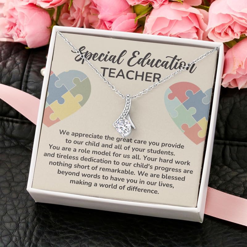 Special Education Teacher Necklace Message Card Box Alluring Standard - Your Hard Work And Tireless - Appreciation ASL Disabler Retirement