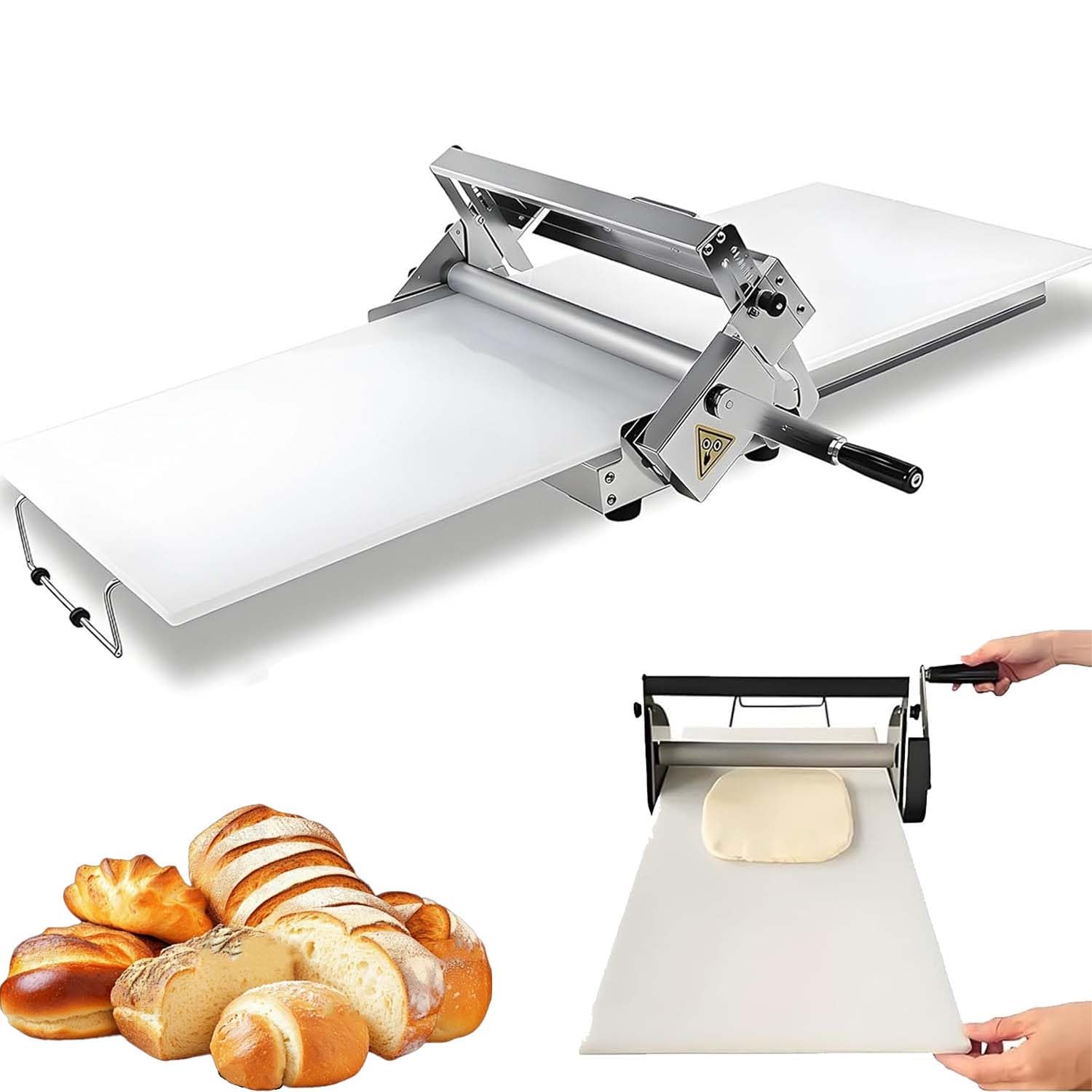 Sfogliatrice manuale pieghevole acciaio inox, macchina stendi pasta regolabile 0-25 mm, per pizza, croissant, sfoglia, pane, cucina domestica e uso commerciale(90x40cm)