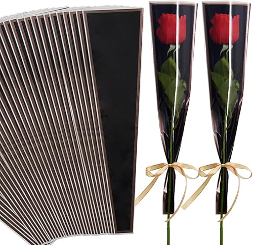 BEISHIDA 50 bolsas de plástico para envolver flores de celofán, para suministros de ramo de floristería, Día de la Madre, Día de San Valentín (negro
