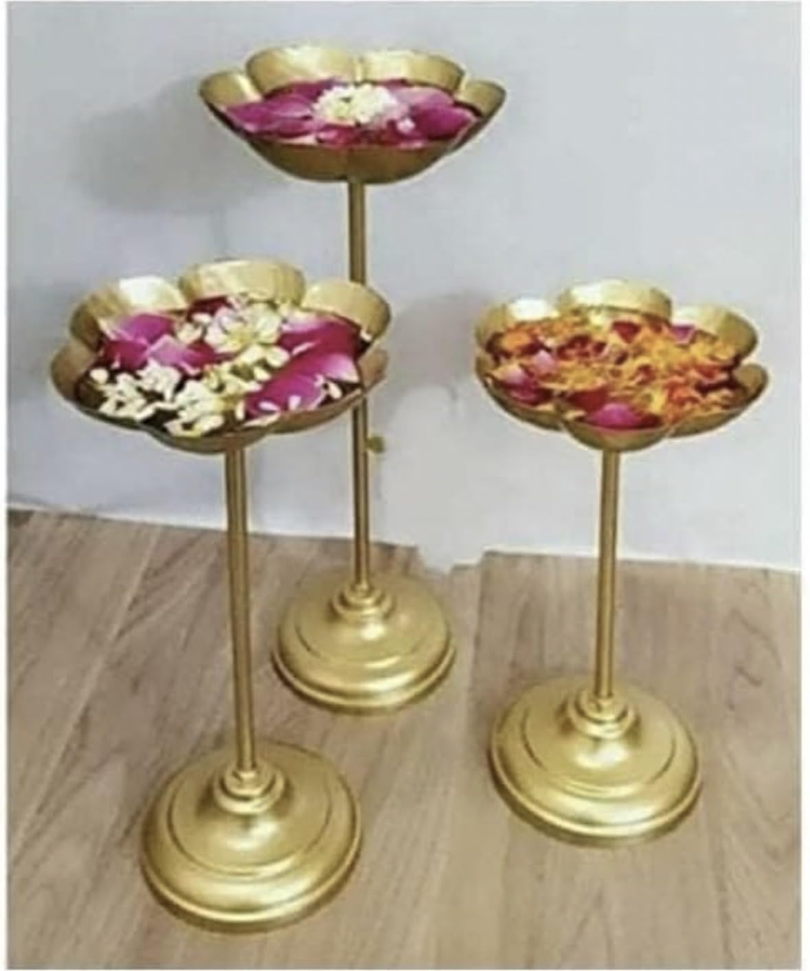 LUXURY LODGE Set of 3 Urli Bowl Tealight Holder Stand for Home Decor, Diwali, Traditional Brass Decorative Urli for Home | Ideal for Floating Flowers.-image-8