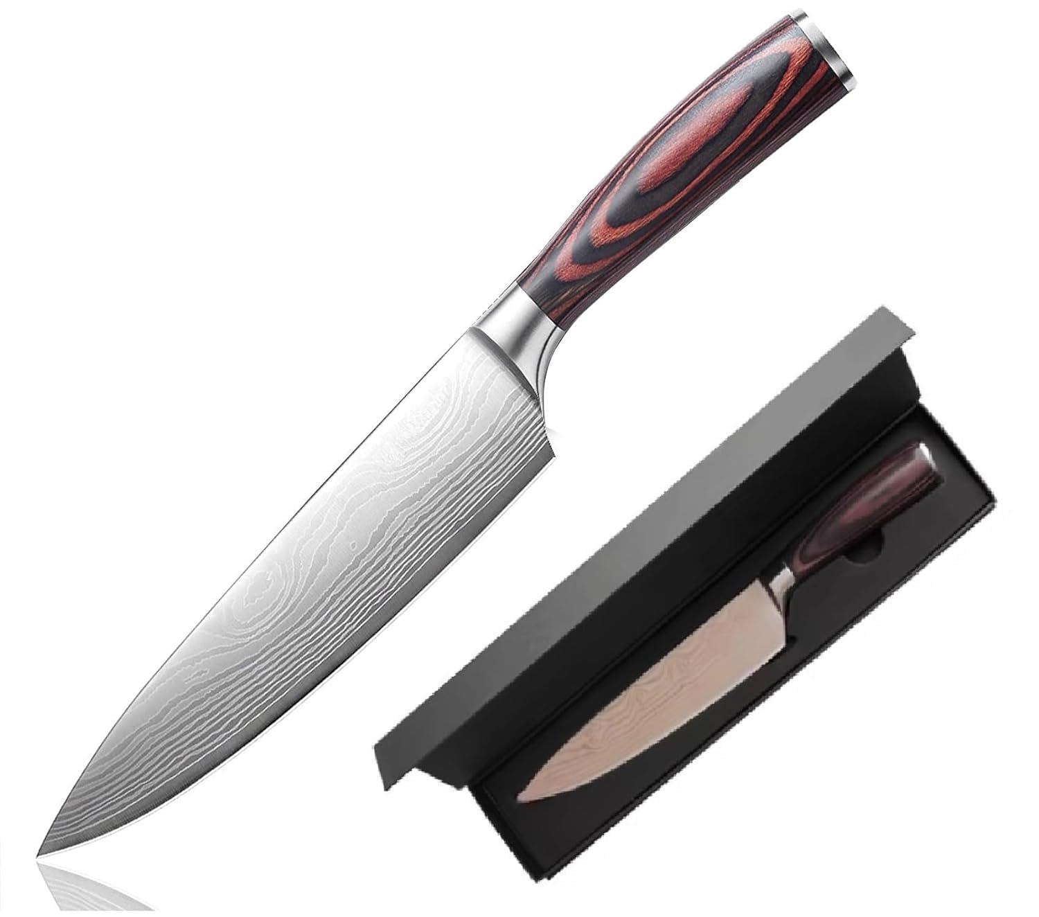 8-Inch High Carbon German Stainless Steel Kitchen Chef's Knife for Cutting and Chopping Santoku Knife, Damascus Knife, Butcher Knife, Sharp Knife Kitchen, Big Knife Meat Cutting,(1-pcs)-image-13