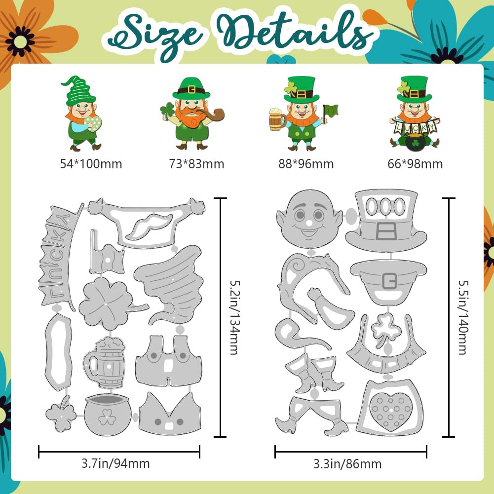 DELORIGIN Saint Patrick Dwarf Dies Cuts Carbon Steel Cutting Dies Card Making Stencils Template for DIY Embossing Scrapbooking Craft Paper Saint Patrick's Day Greeting Card Gift Album Paper Decor - Image 2