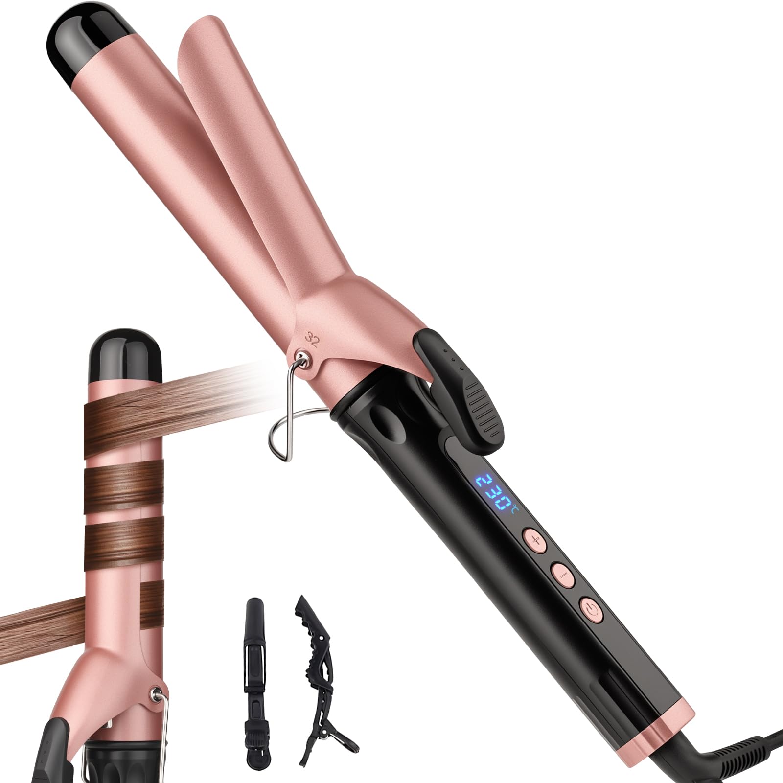 Photo 1 of 1 1/4-Inch Curling Iron Wand for Medium & Long Hair, 1.25 Inch Ceramic Barrel Hair Curler with Clamp for Loose Curls, Professional Large Curling Wand with Adjustable Temperature, Dual Voltage Travel