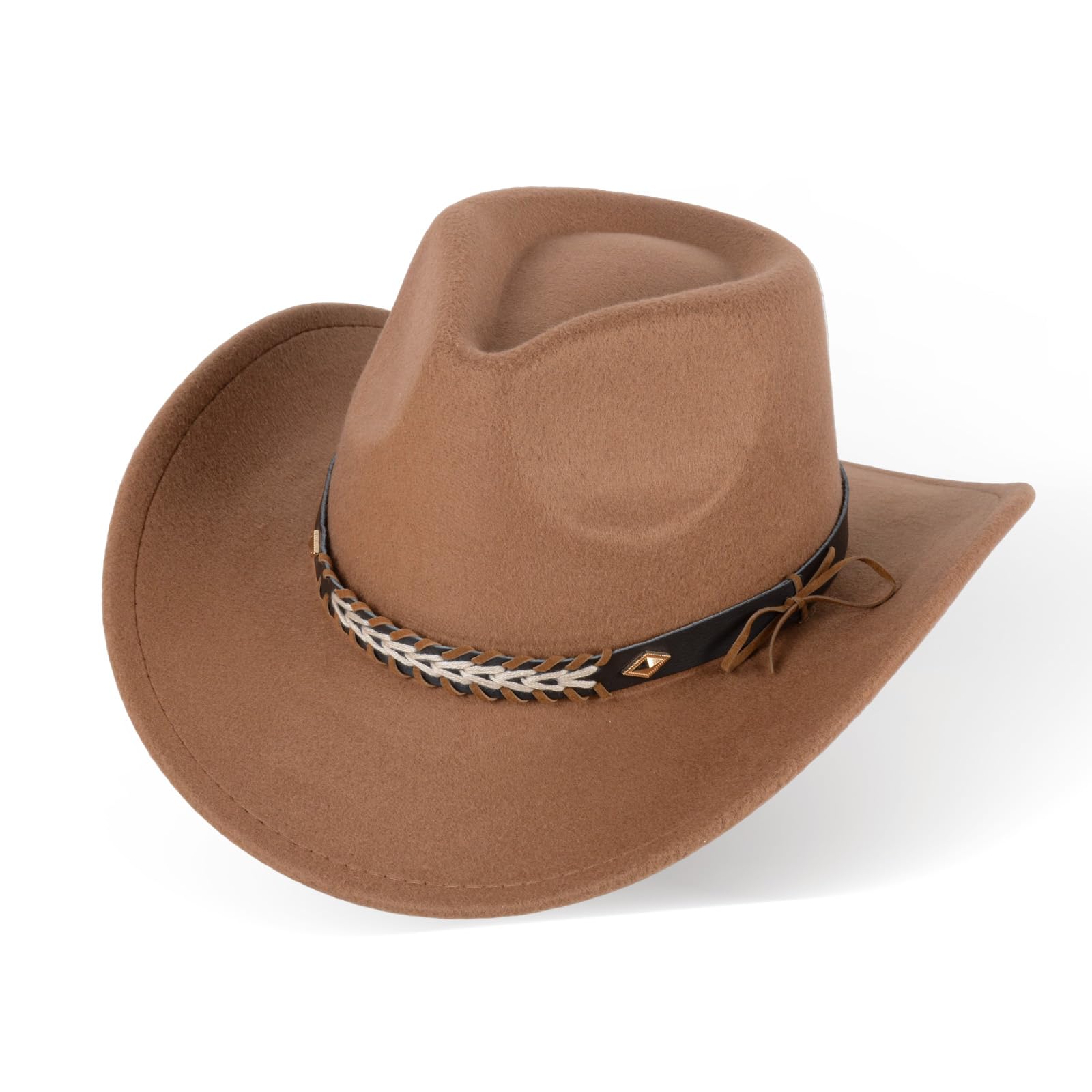 Cowboy Hat for Men & Women Cowboy Hat Soft Felt Wide Brim Hat in Brown with Adjustable Strap, Stylish Metal Buckle, Perfect for Western Theme Parties Cowboy Outfit Outdoor Activities