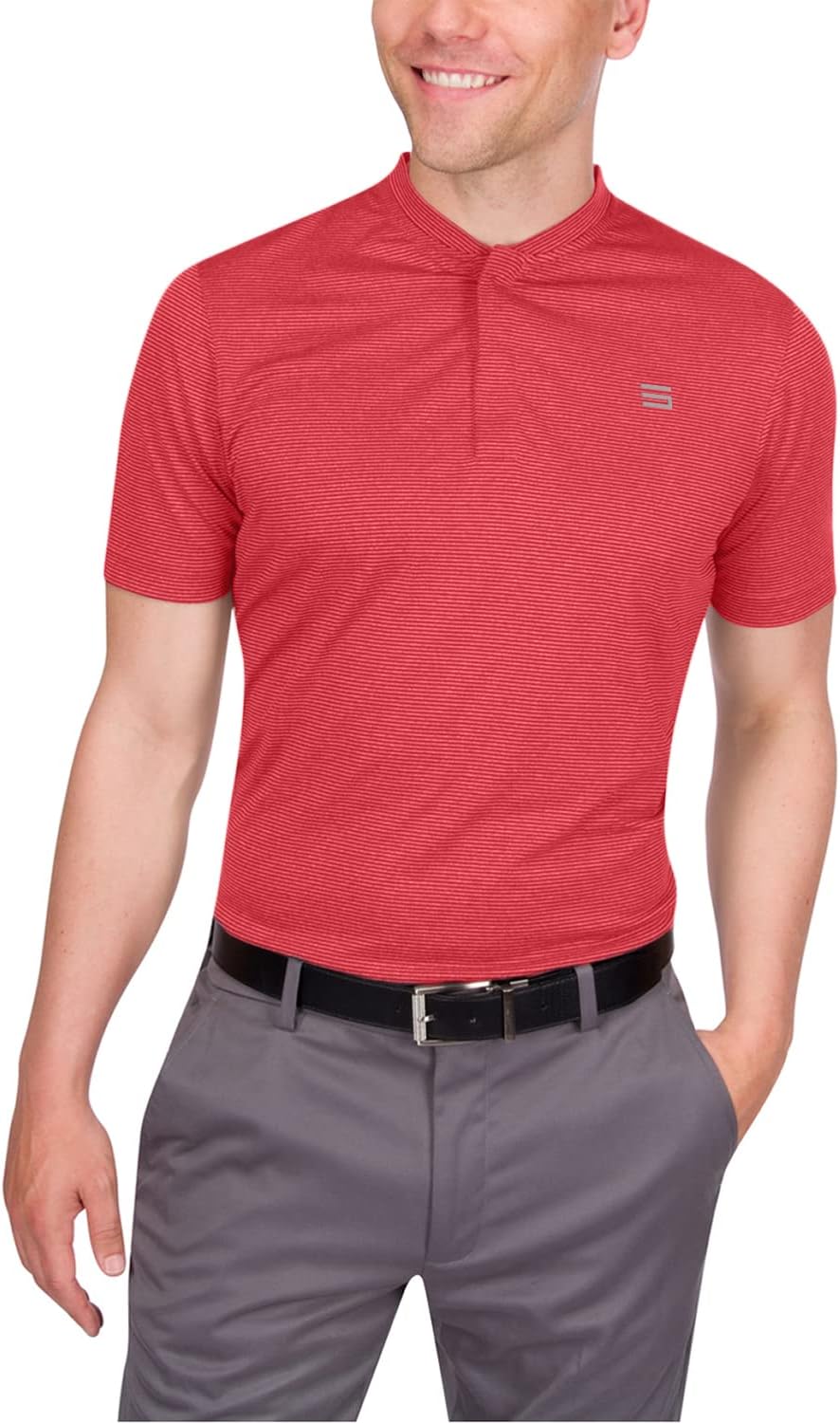 Three Sixty Six Men's Short Sleeve Collarless Golf Polo - Lightweight, Moisture-Wicking, Quick Dry, Stretch Fabric