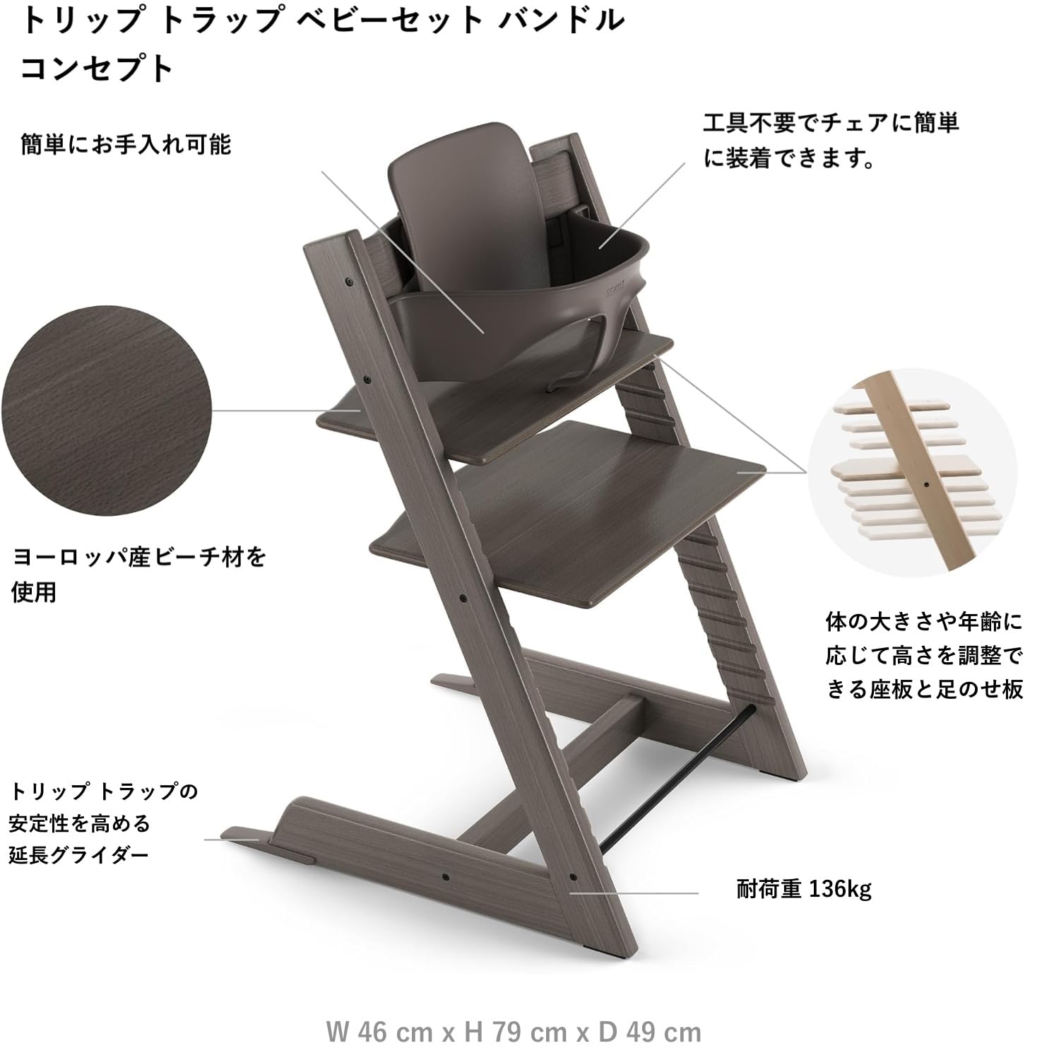 専用販売ストッケトリップトラップヘイジーグレーベビーセット&トレイ付