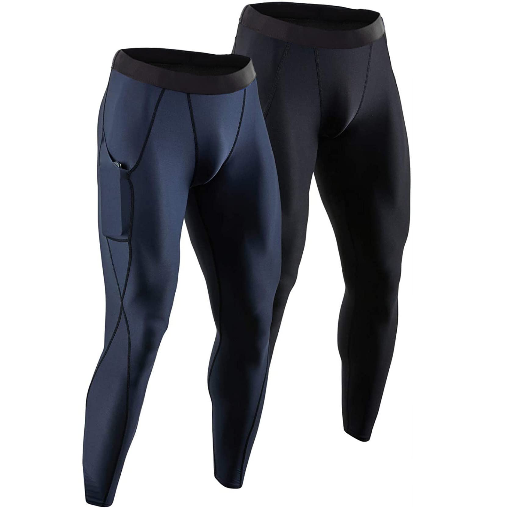 HLTYGWX Męskie sportowe spodnie modelujące obcisłe, oddychające body, legginsy wyszczuplające uda z kieszeniami do biegania