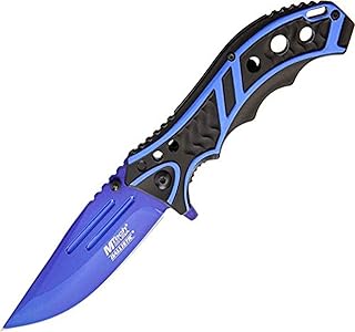 MTech USA MT-A907BL Spring Assist Folding Knife, Blue Straight Edge Blade, black & Blue Handle, 4.75
