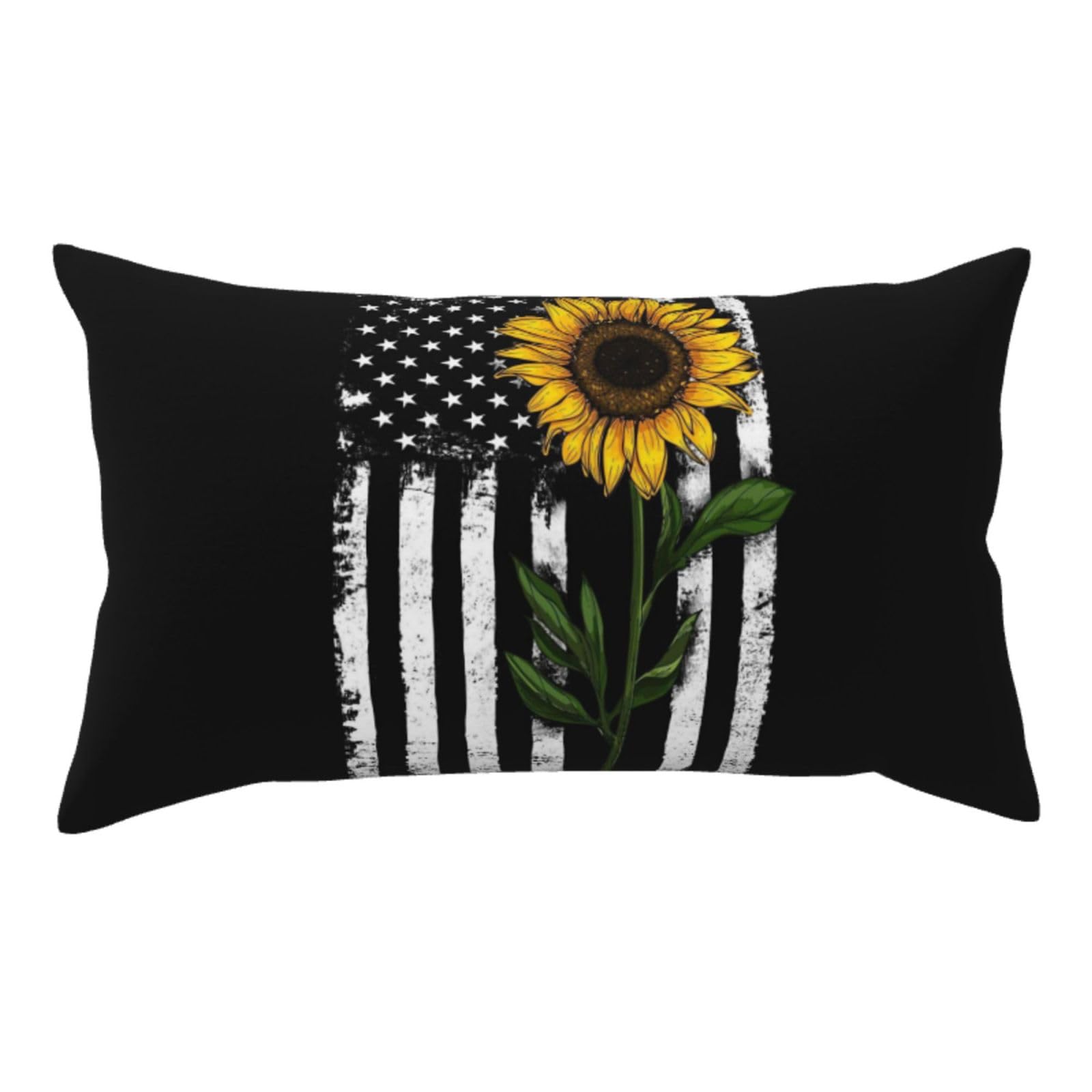 WSHFFILO Sunflower And American Flag printed Pillow Case 20x36in Corduroy Throw Pillow Cover