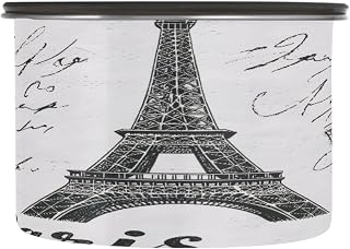 Paris Eiffel Tower Airtight Food Canister, 17oz Stainless Steel Storage Jar for Coffee Beans Tea Grains Snacks, Kitchen Organizer Decor