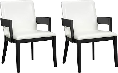 Modern Wood & Glossy PU Leather Upholstered Dining Chairs Set of 2, Table & Chair Sets, Desk Chair for Home Office Restaurant,Black-2set