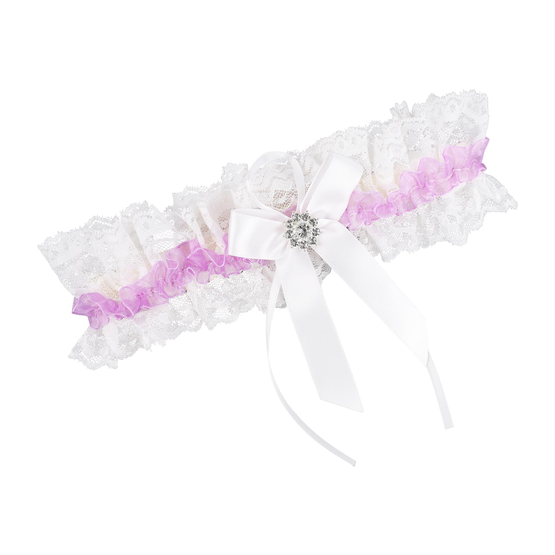 Lowosaiwor Women's Light Purple Wedding Garter For Bride With Rhinestones Sparkel Handmade Bridal Garters For (Light Purple)