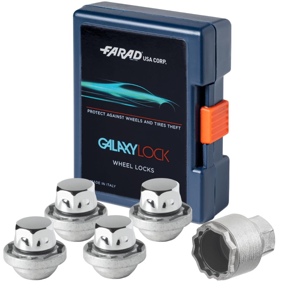 Farad GalaxyLock AC1C/M Chromed Lug nut Wheel-Locks Kit Suitable for Honda Hrv (M12 X 1.5 Thread Size) - Set of 4 Lug Nuts + 1 Key