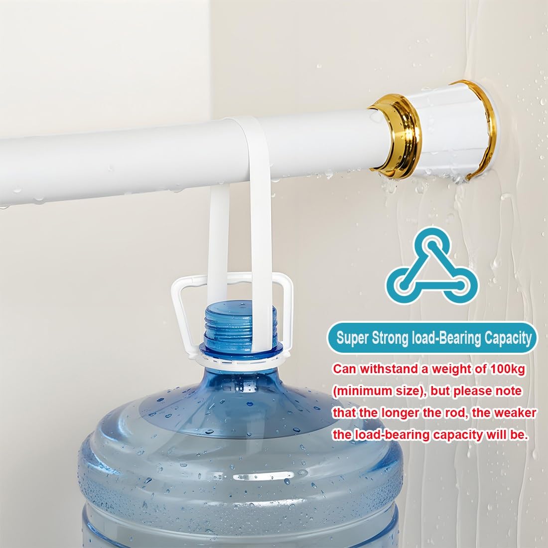 Barra de ducha extensible sin taladro, barra divisora ajustable para dormitorio, armario, puerta, ventana, 410 cm a 500 cm (blanco)