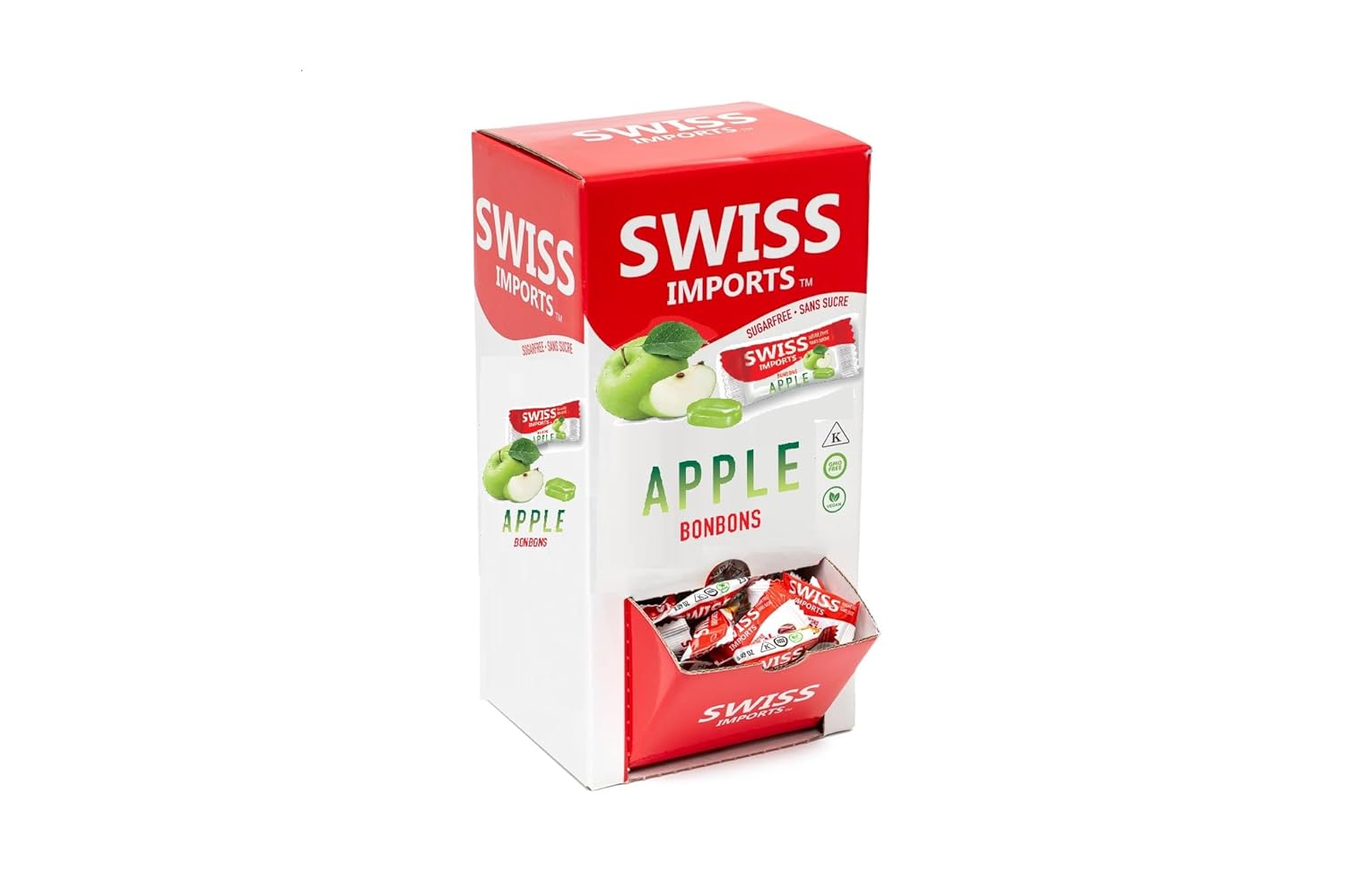 Swiss Imports Sugar Free Bonbons Hard Candy Drops Bocca Box, Apple, 200 Individually Wrapped Pieces, 500g/17.6oz