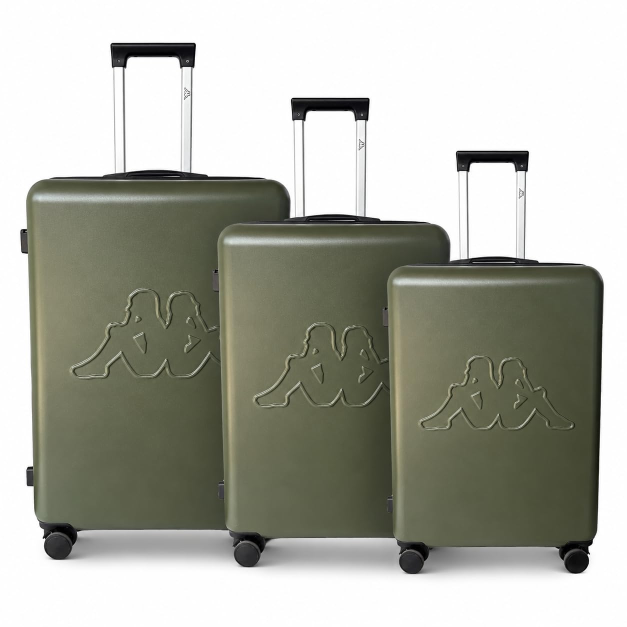 Kappa Set 3 Valigie Rigide in Policarbonato, Trolley da Viaggio 55/65/75 cm con 4 Ruote Girevoli, Maniglie Telescopiche, Lucchetto TSA ed Espansione 352F57W, Verde