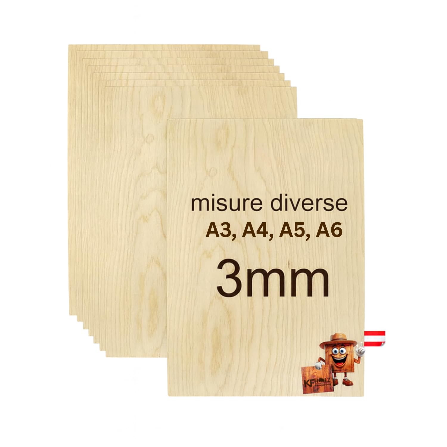 10 pezzi fogli di compensato di betulla (A3, 420 x 297 x 3 mm), di alta qualità, per lavori di bricolage, tagli in legno, modellismo
