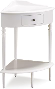 Coastal Solid Wood Corner Wedge Table with Drawer, Cottage White, Perfect for Entryways, Hallways, and Small Spaces Leick Home, 9016-WT