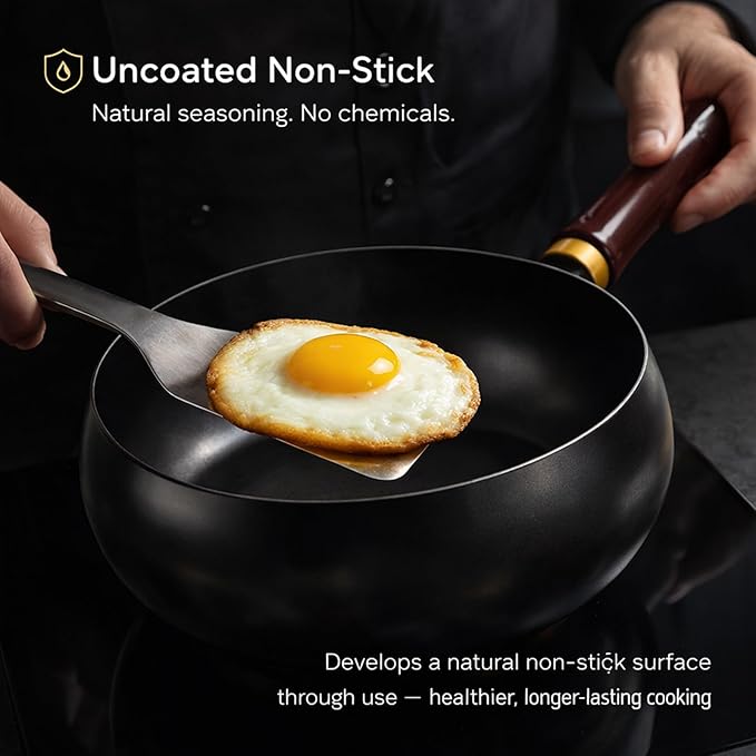 Wok de Hierro sin Recubrimiento con Tapa de Madera, 8 pulgadas miniatura 5