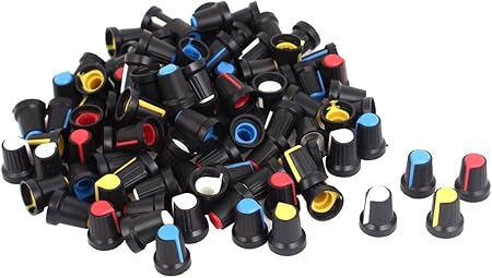 ポテンショメータボリュームコントロールノブキャップ、100個、ローレットシャフト6 mm直径付き