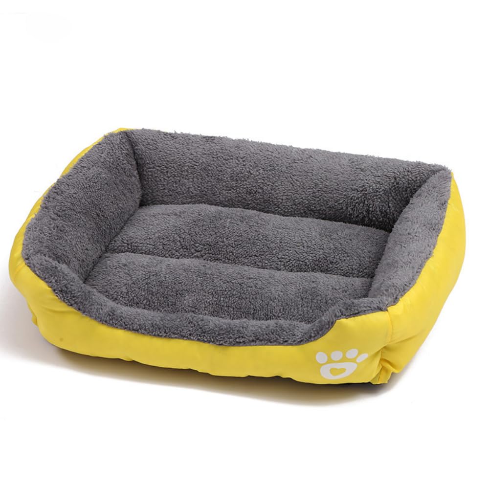 OUYUNKKA Dog Bed & Cat Cushion (S, 16.9 x 12.6 inch) Square Yellow Dog Sofa for Medium & Small Pets, Semi Enclosed Fluffy Soft Easy Clean