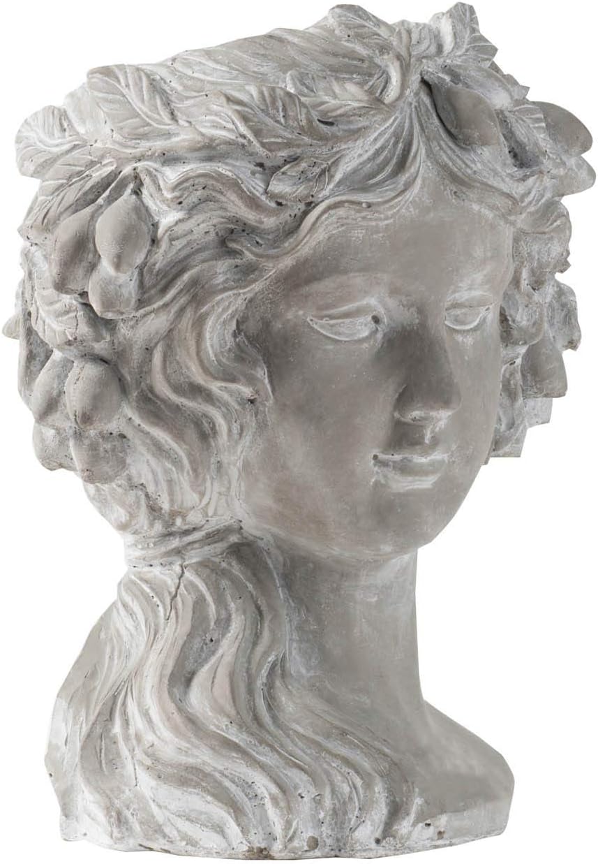 A & B Home Long Hair Woman Bust Planter Indoor Outdoor Décor, Cement Pot for Plant Flower, Face Greek Head Sculpture Vase, 12" Gray