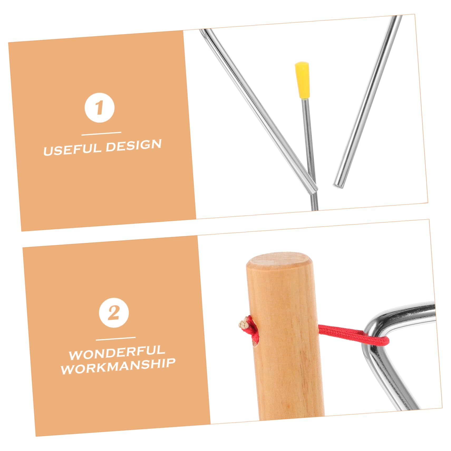 Metall Dreiecksglocke 2 Triangel Schlaginstrument mit Schlägeln | Holzständer, Beige Ausführung, Leicht und Tragbar, für Kinder 2 Stück, als Percussion Instrument