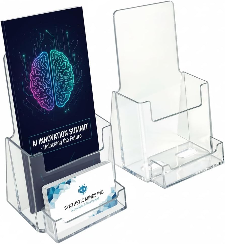 Azar Displays, 252922, Counter Brochure Holder for Trifold Flyers, Business Card or Gift Card Attachment, Advertisment Retail Display Stand, Countertop Literature Organizer, Acrylic, Clear, 10-Pack