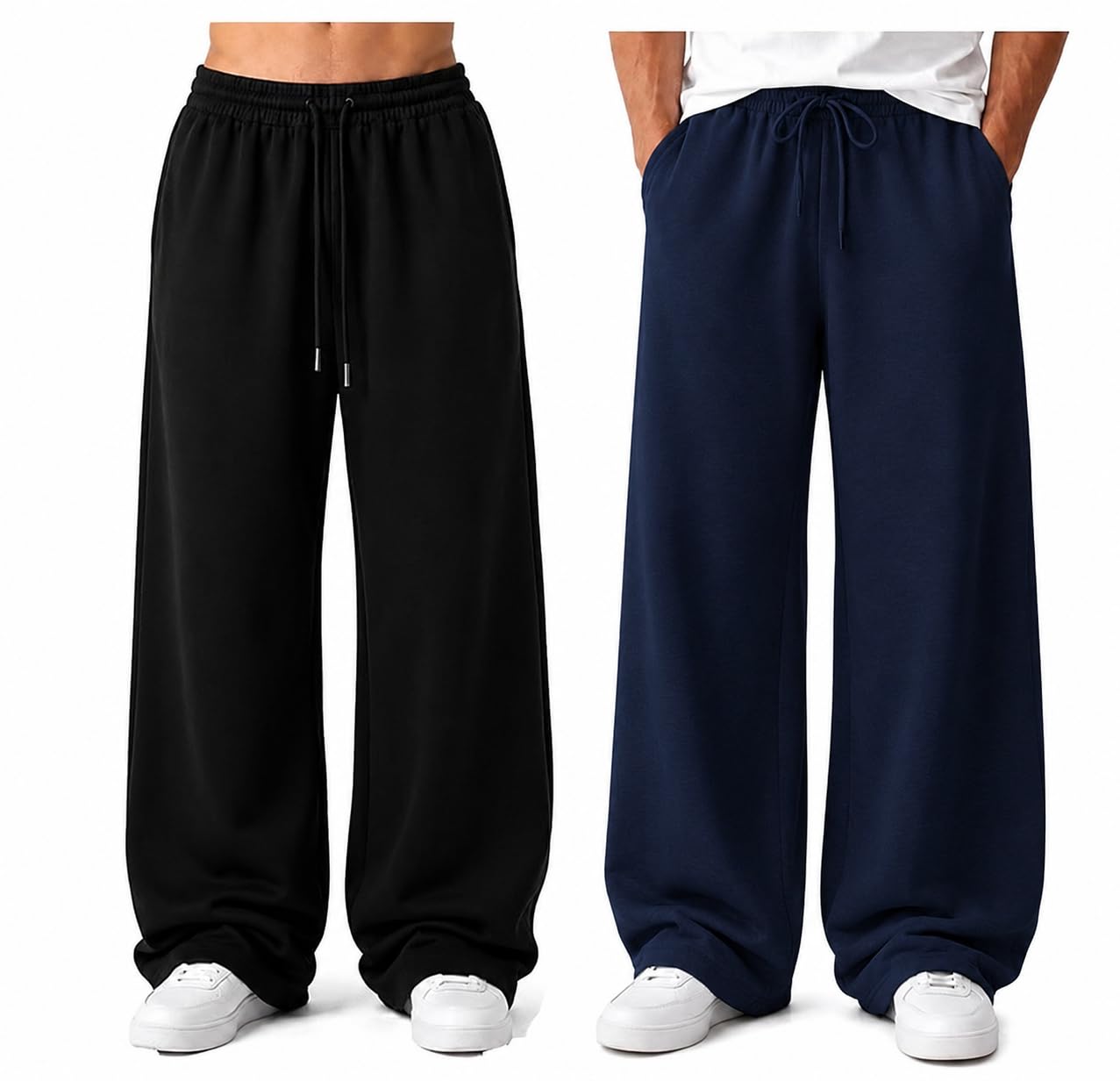QUIXEL Men's Premium Cotton Baggy Track Pants | Relaxed Oversized Fit | Elastic Waist | 2 Side Pocket Baggy Street Wear (Pack of 2)