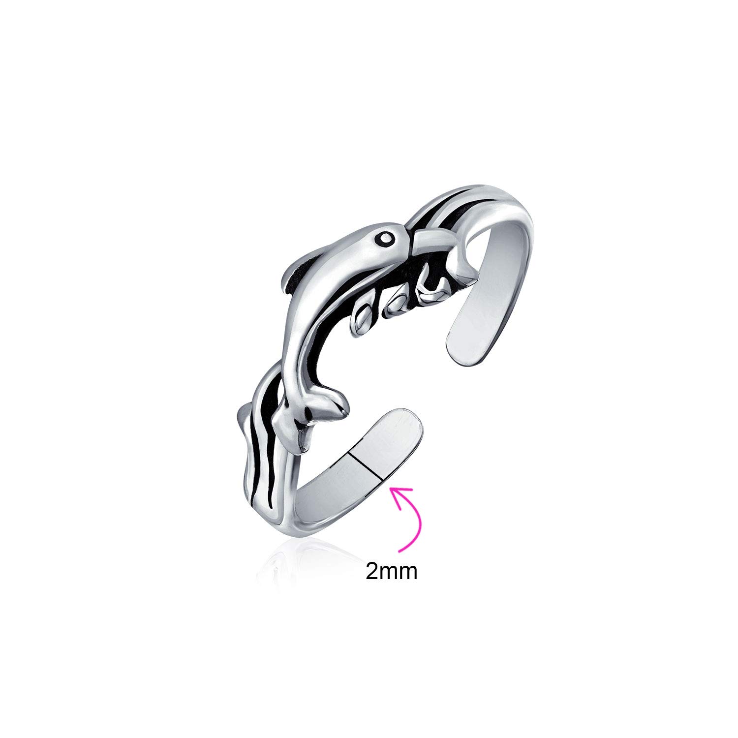 Anello Da Dito Medio In Argento Sterling .925 Regolabile Con Tema Vacanza Tropicale Hawaiana Nautica Personalizzata Onde Hawaiane Delfino Vita Marina Conchiglia Lisca Di Pesce Granchio Lucidato