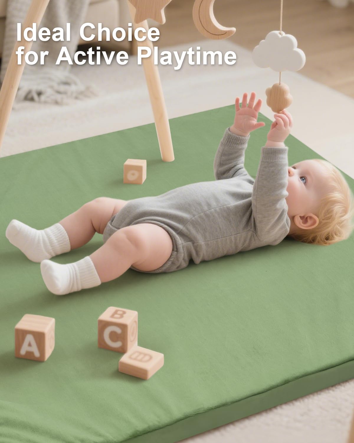 Tapete grueso de juego para bebé, tapete reversible de espuma de piel vegana y felpa de 50 x 50 pulgadas, funda extraíble, fácil cuidado y súper suave para cualquier sala de juegos y tiempo familiar