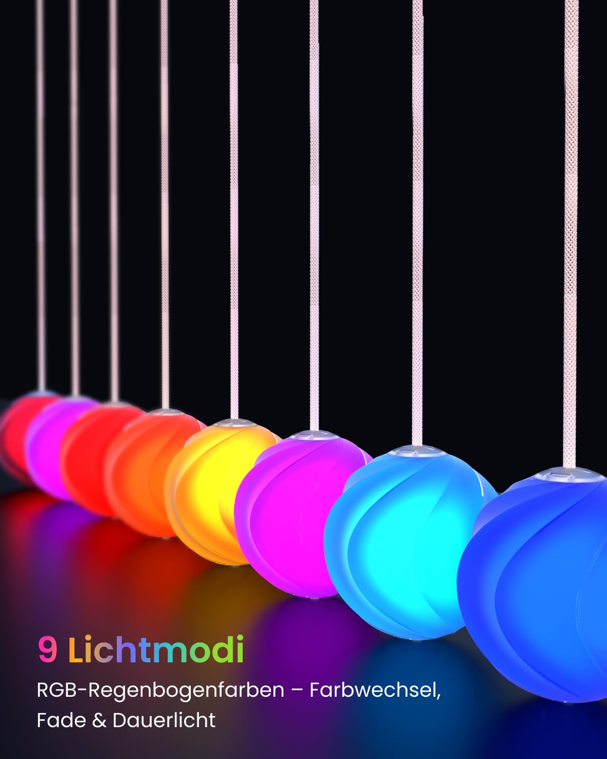 LED Poi Balls 9 modos de luz arco iris respiración recargable USB para niños principiantes
