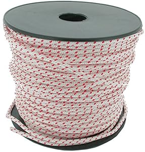 GREENSTAR - Corde De Lanceur - Diamètre 6mm - Haute Qualité - pour Tondeuse, Débroussailleuse, Tronçonneuse & Plus - en Polyamide Blanche - Liseré Rouge - Rouleau De 100m