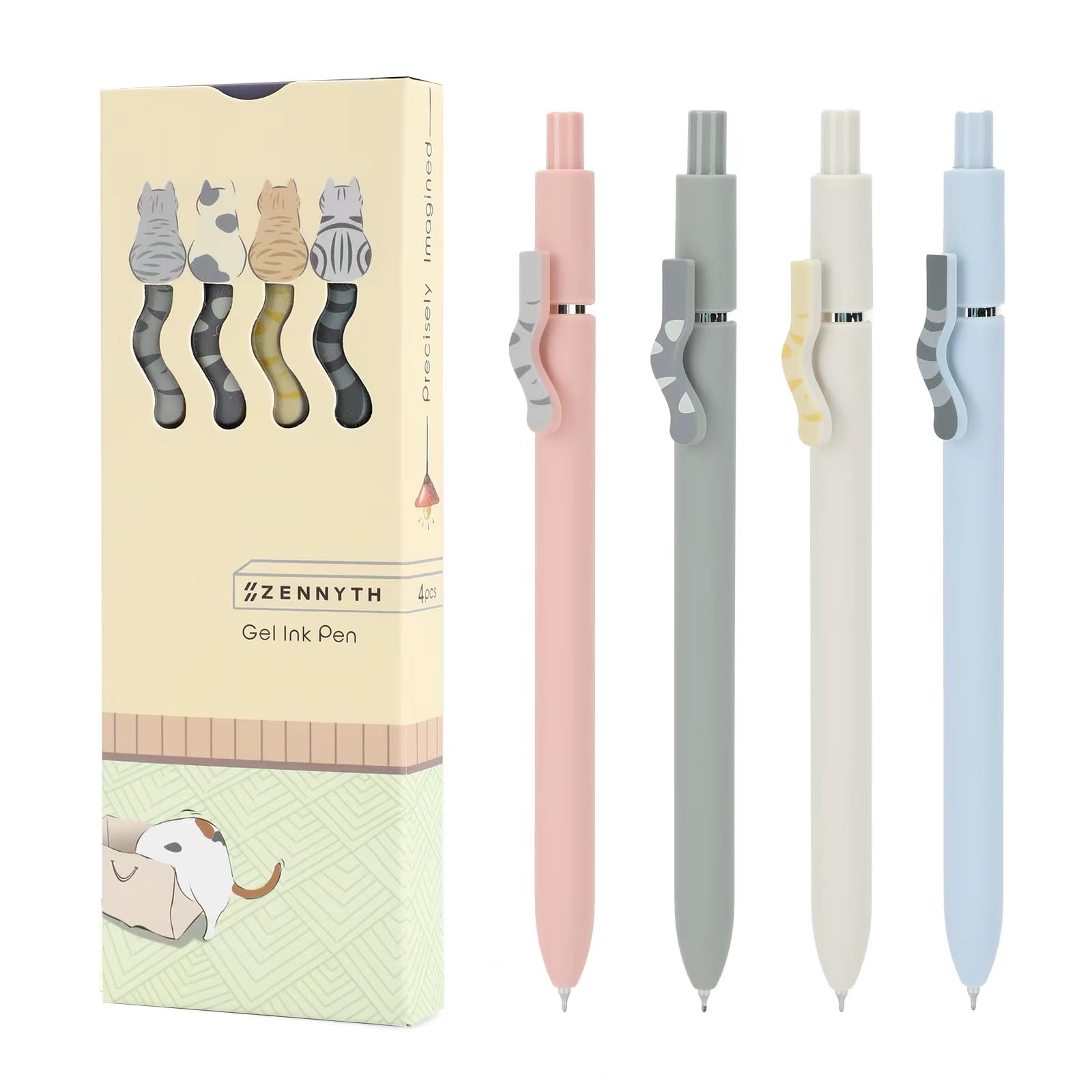 Ddaowanx Cute Cat Pens,4 Pcs 0.5mm Quick Dry Black Ink Gel Pens